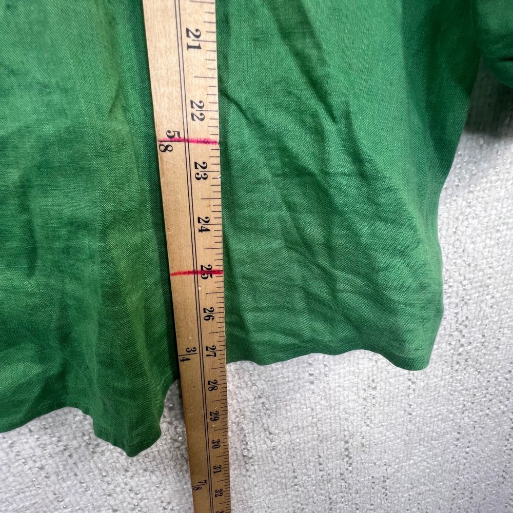 J. Jill Love Linen Green Button Front Roll Tab Sleeve Shirt Large 100% Linen - Picture 5 of 9